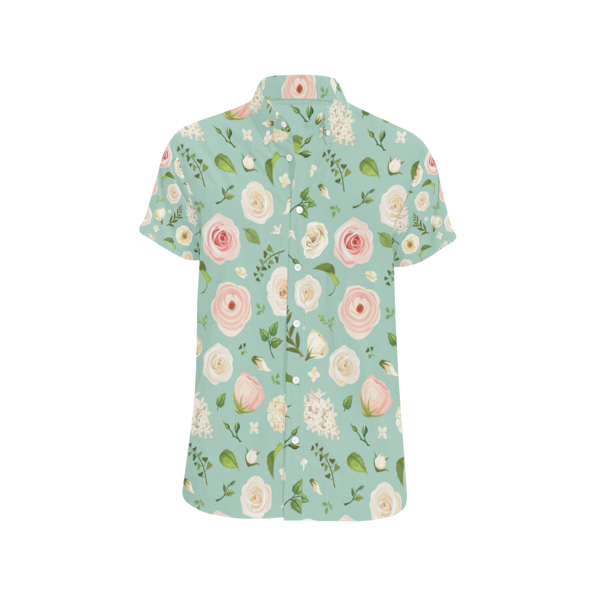 Lisianthus Pattern Print Design 01 Men's Short Sleeve Button Up Shirt
