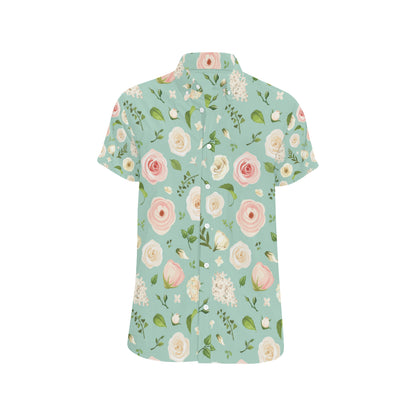 Lisianthus Pattern Print Design 01 Men's Short Sleeve Button Up Shirt
