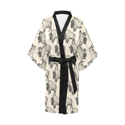 Bison Pattern Print Design 02 Women's Short Kimono