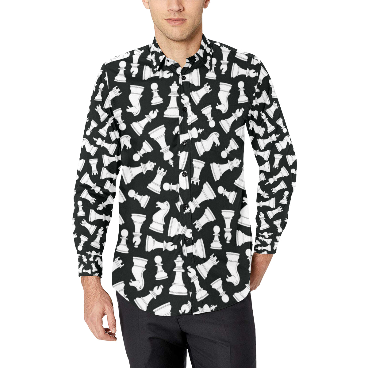 Chess Pattern Print Design 01 Men's Long Sleeve Shirt