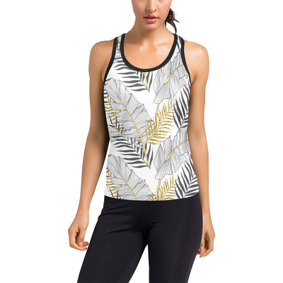 Gold Glitter Tropical Palm Leaves Women's Racerback Tank Top