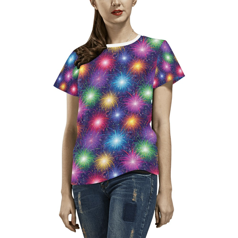 Firework Colorful Print Design LKS301 Women's  T-shirt