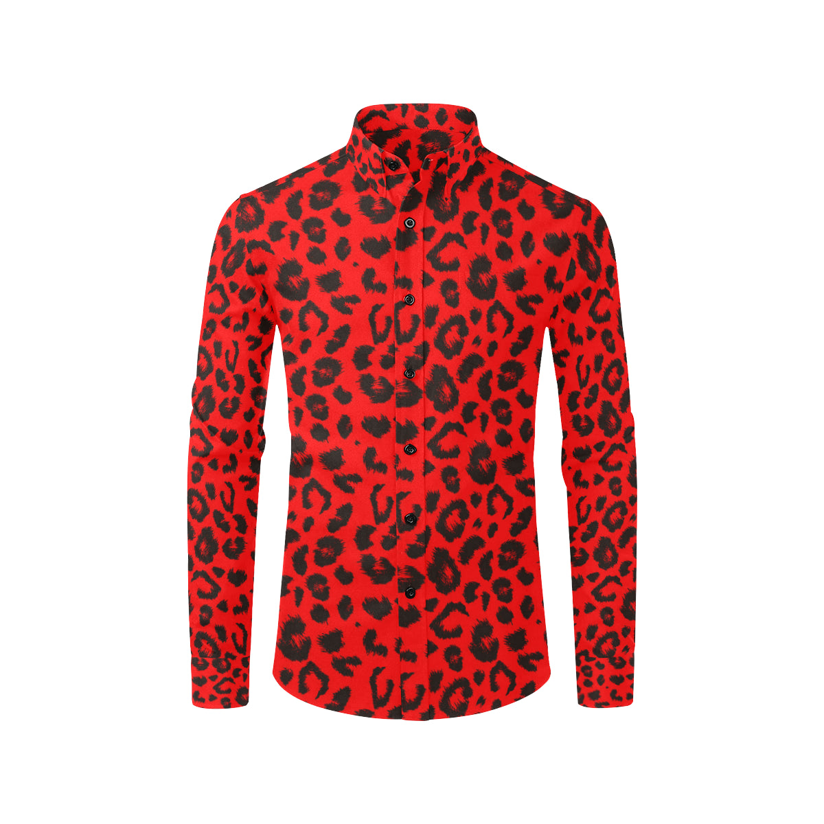 Leopard Red Skin Print Men's Long Sleeve Shirt