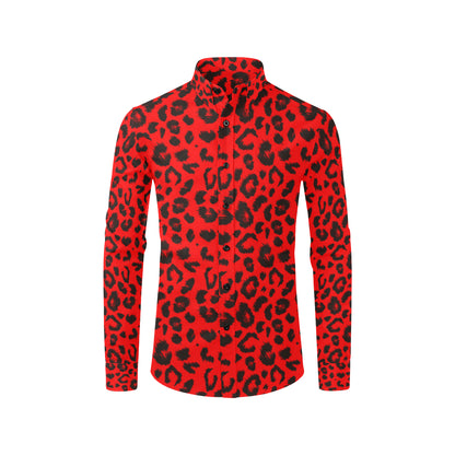 Leopard Red Skin Print Men's Long Sleeve Shirt