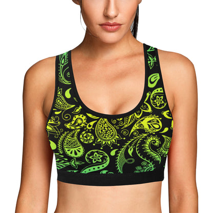 Paisley Green Design Print Sports Bra
