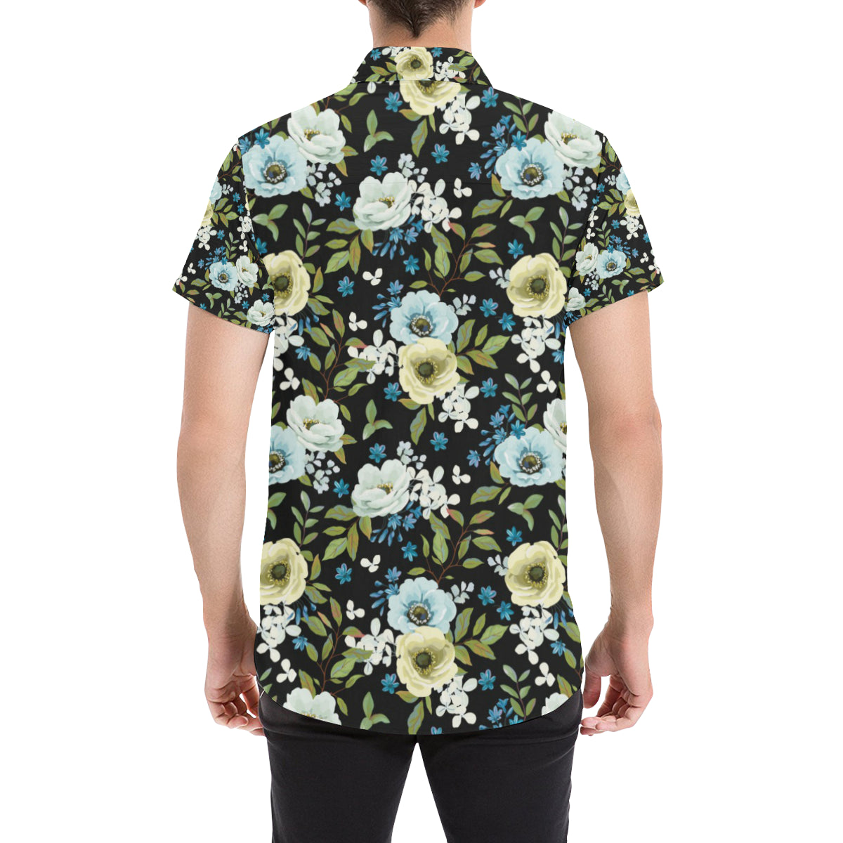 Anemone Pattern Print Design AM03 Men's Short Sleeve Button Up Shirt