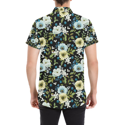 Anemone Pattern Print Design AM03 Men's Short Sleeve Button Up Shirt