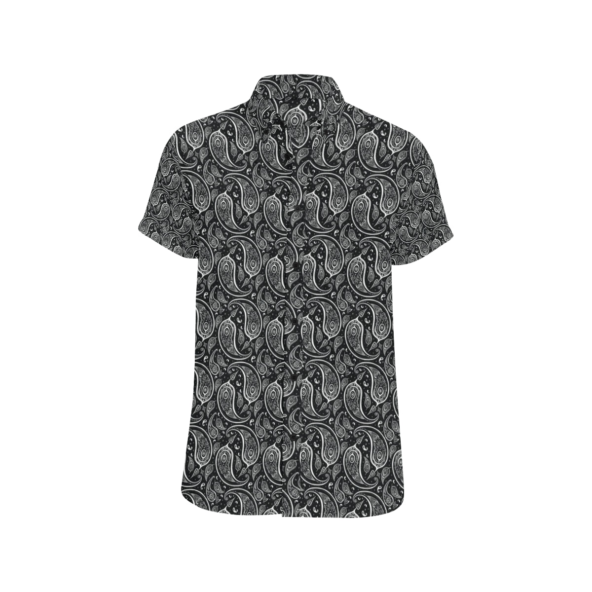 Paisley Black Design Print Men's Short Sleeve Button Up Shirt