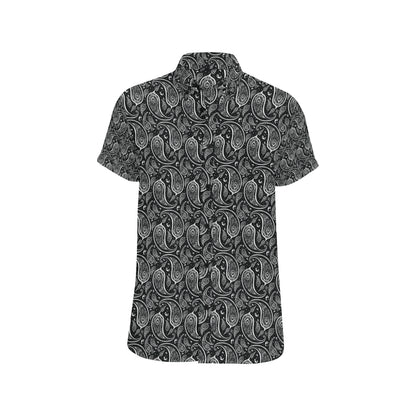 Paisley Black Design Print Men's Short Sleeve Button Up Shirt