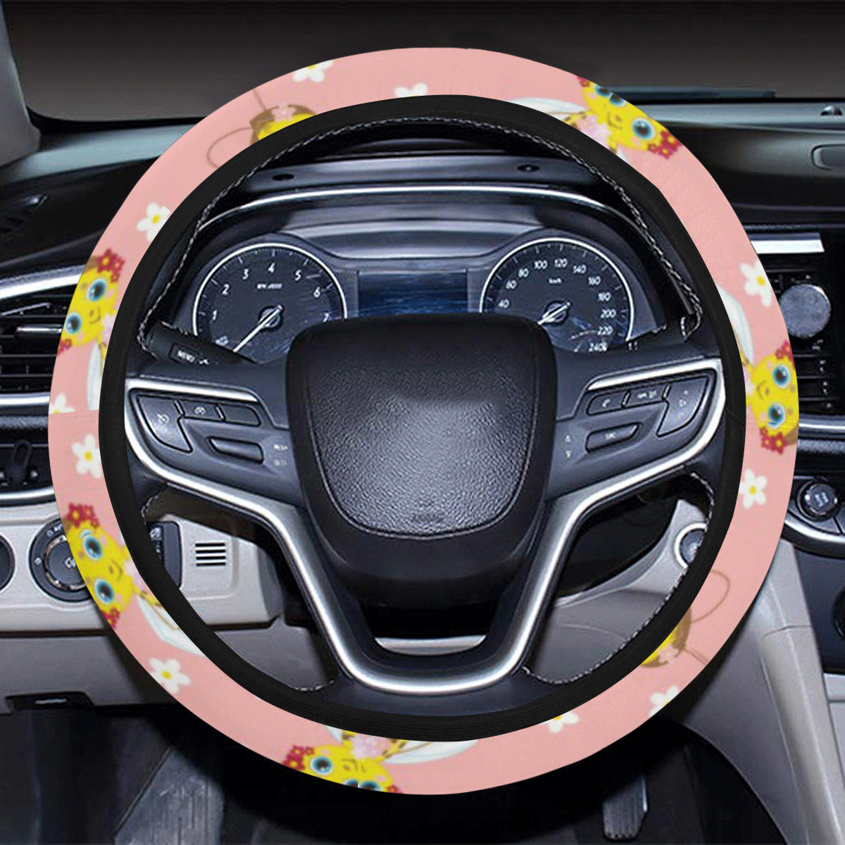 Bee Pattern Print Design BEE07 Steering Wheel Cover with Elastic Edge