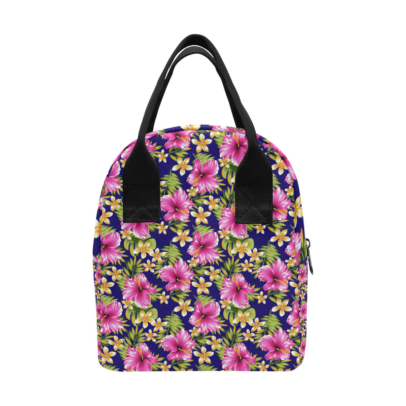 Pink Hibiscus Pattern Print Design HB027 Insulated Lunch Bag