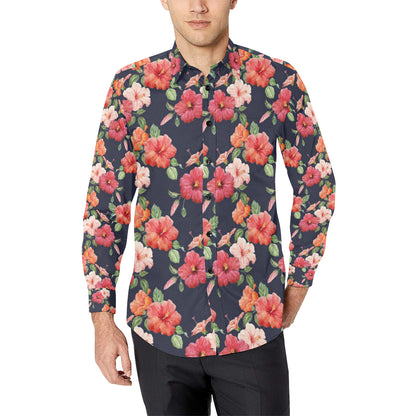 Tropical Flower Pattern Print Design TF020 Men's Long Sleeve Shirt