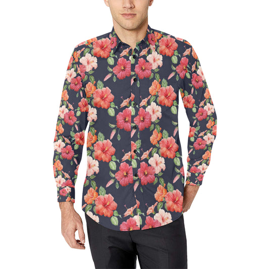 Tropical Flower Pattern Print Design TF020 Men's Long Sleeve Shirt