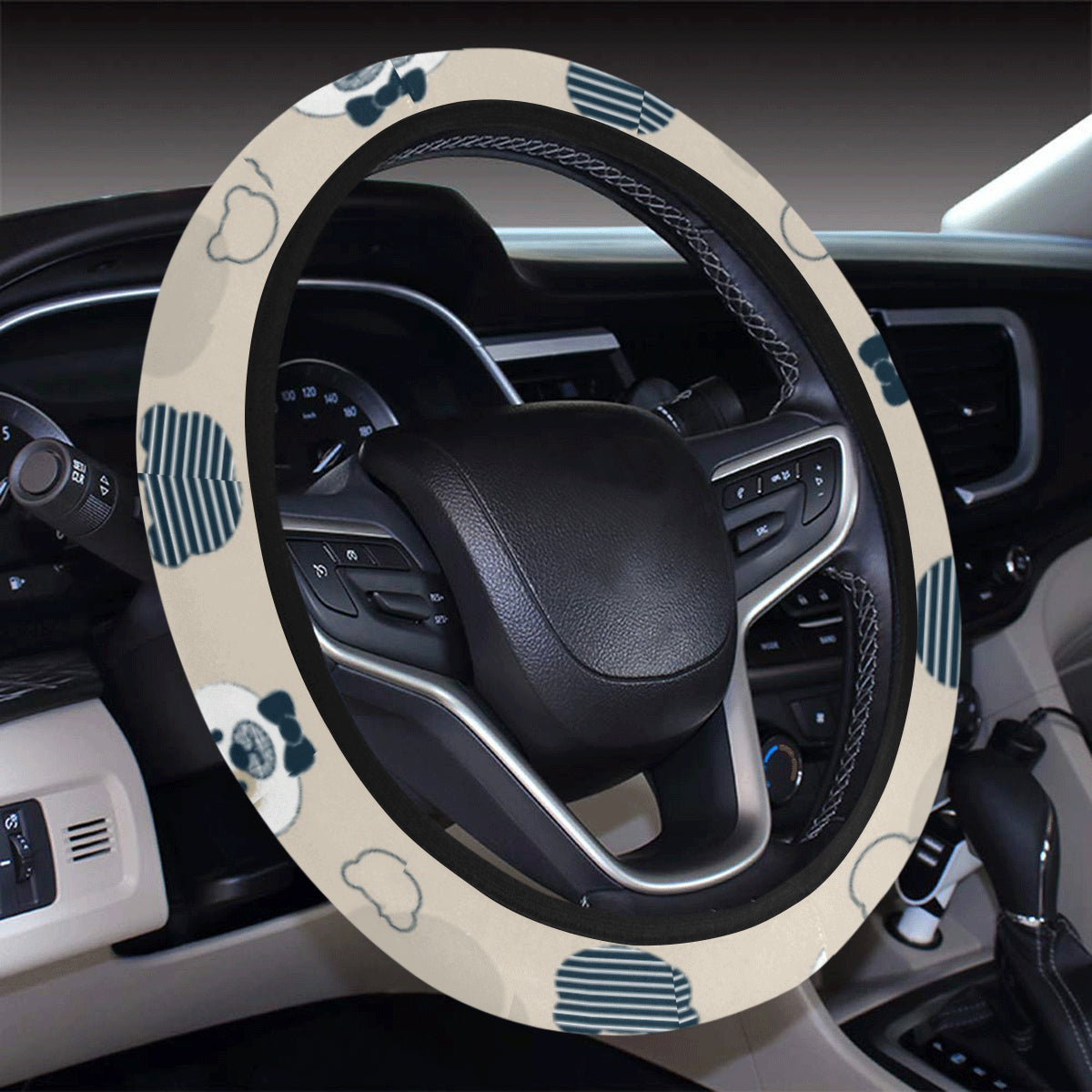 Bear Pattern Print Design 05 Steering Wheel Cover with Elastic Edge