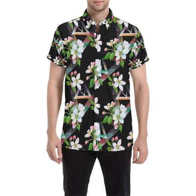 Apple blossom Pattern Print Design AB07 Men's Short Sleeve Button Up Shirt