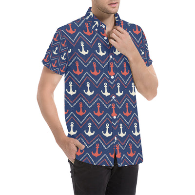 Anchor Pattern Print Design 07 Men's Short Sleeve Button Up Shirt