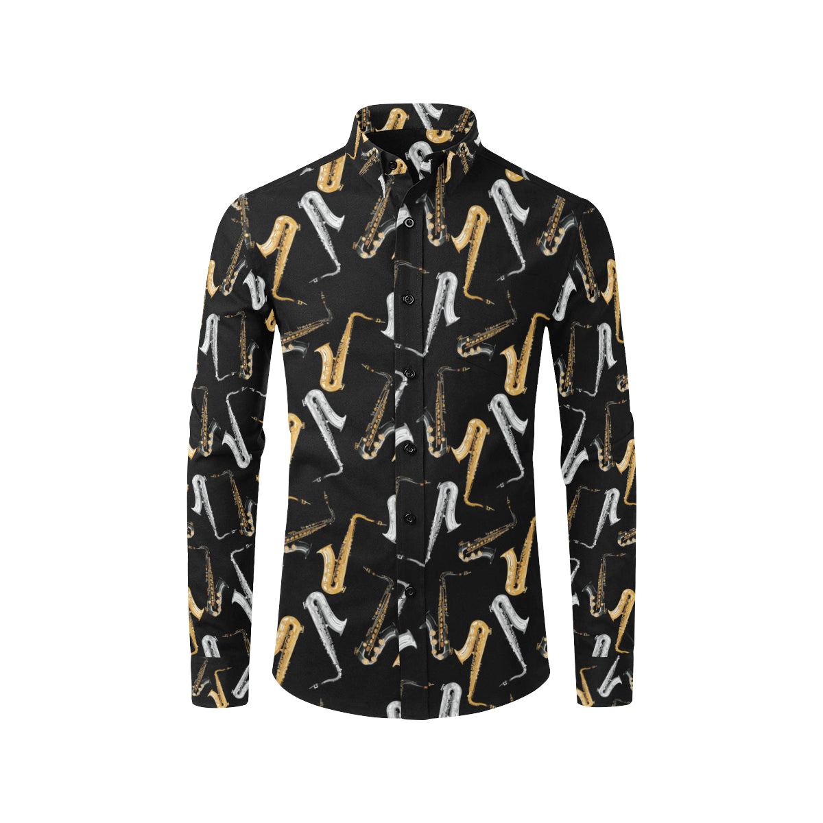 Saxophone Pattern Print Design 01 Men's Long Sleeve Shirt