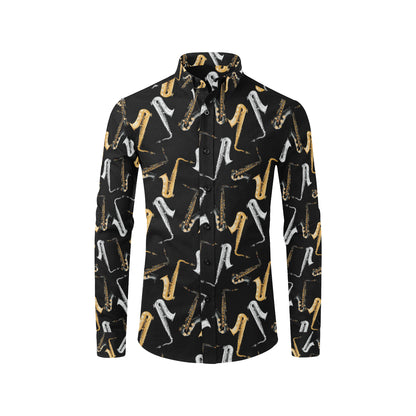 Saxophone Pattern Print Design 01 Men's Long Sleeve Shirt