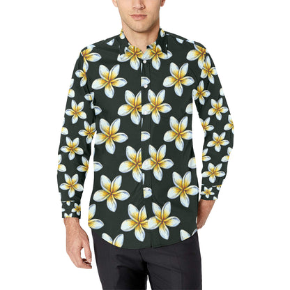 White Plumeria Pattern Print Design PM022 Men's Long Sleeve Shirt
