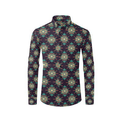 Navajo Geometric Style Print Pattern Men's Long Sleeve Shirt