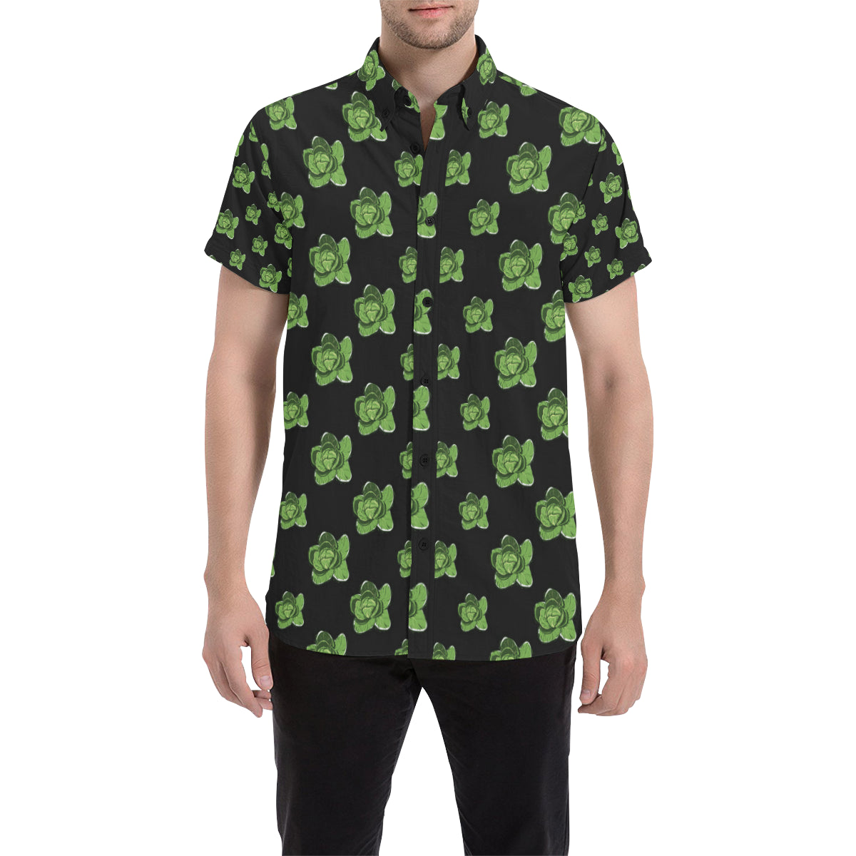 Cabbage Pattern Print Design 03 Men's Short Sleeve Button Up Shirt