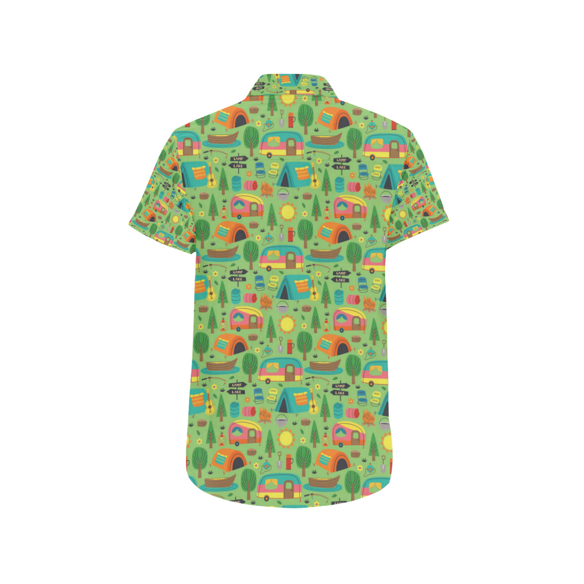 Camping Camper Pattern Print Design 04 Men's Short Sleeve Button Up Shirt