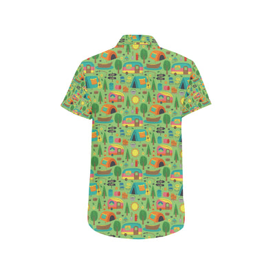Camping Camper Pattern Print Design 04 Men's Short Sleeve Button Up Shirt