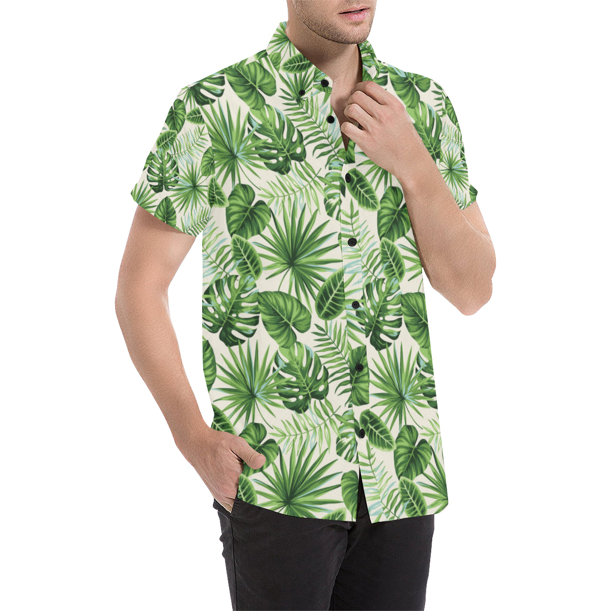 Palm Leaf Pattern Print Design A01 Men's Short Sleeve Button Up Shirt