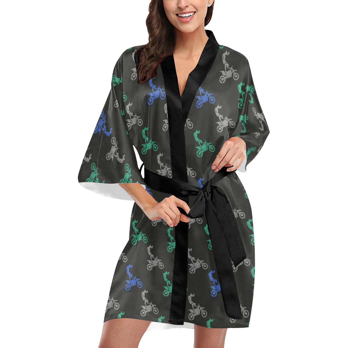 Motocross Pattern Print Design 02 Women's Short Kimono
