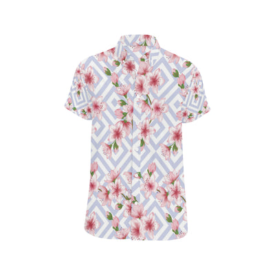 Cherry Blossom Pattern Print Design CB07 Men's Short Sleeve Button Up Shirt