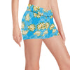 Yellow Plumeria Design Print Pattern Yoga Shorts