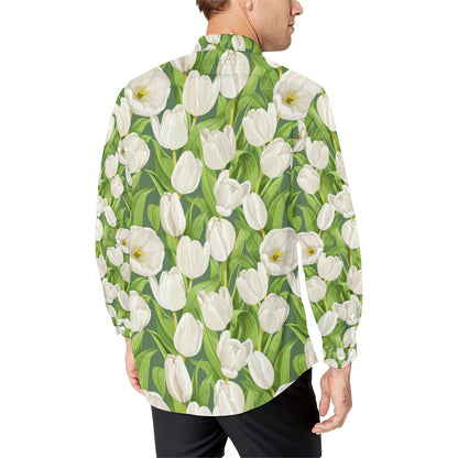 Tulip White Pattern Print Design TP05 Men's Long Sleeve Shirt