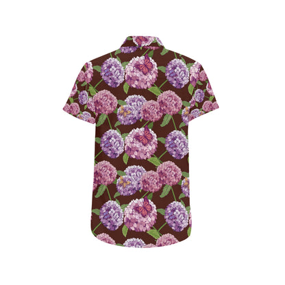 Hydrangea Pattern Print Design HD08 Men's Short Sleeve Button Up Shirt