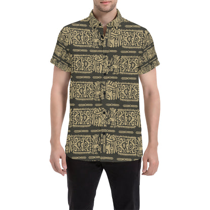 Mayan Pattern Print Design 02 Men's Short Sleeve Button Up Shirt