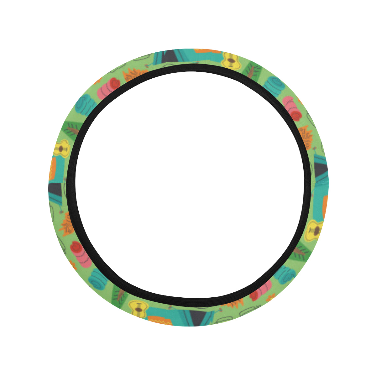 Camping Camper Pattern Print Design 04 Steering Wheel Cover with Elastic Edge