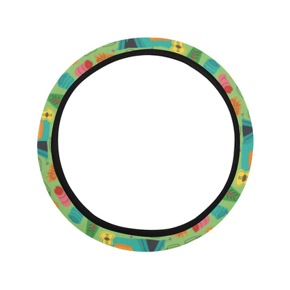 Camping Camper Pattern Print Design 04 Steering Wheel Cover with Elastic Edge