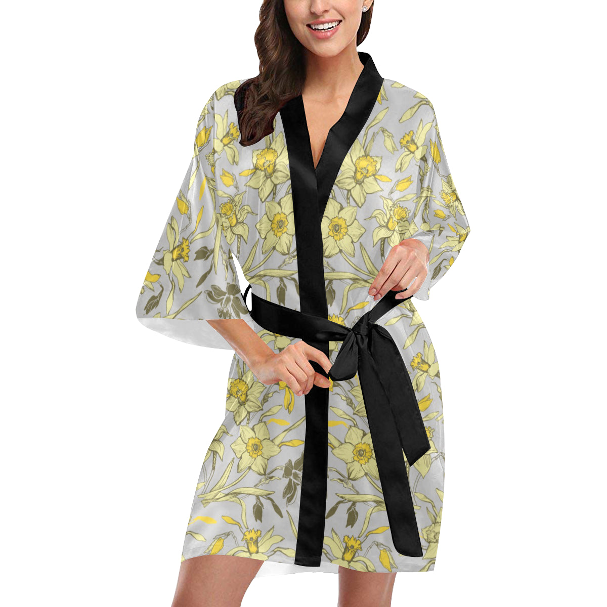 Daffodils Pattern Print Design DF05 Women's Short Kimono