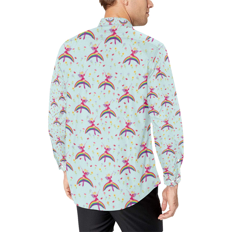 Fairy with Rainbow Print Pattern Men's Long Sleeve Shirt