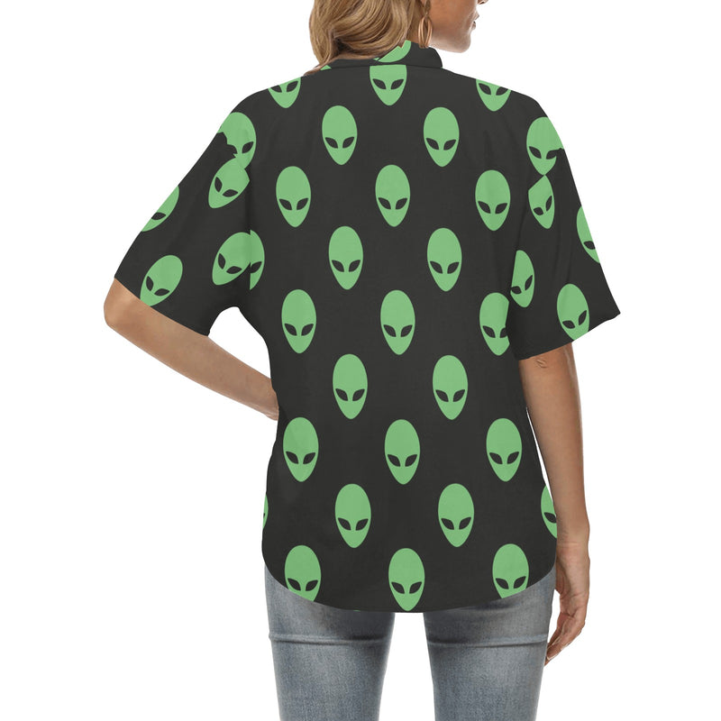 Alien Green Neon Pattern Print Design 01 Women's Hawaiian Shirt