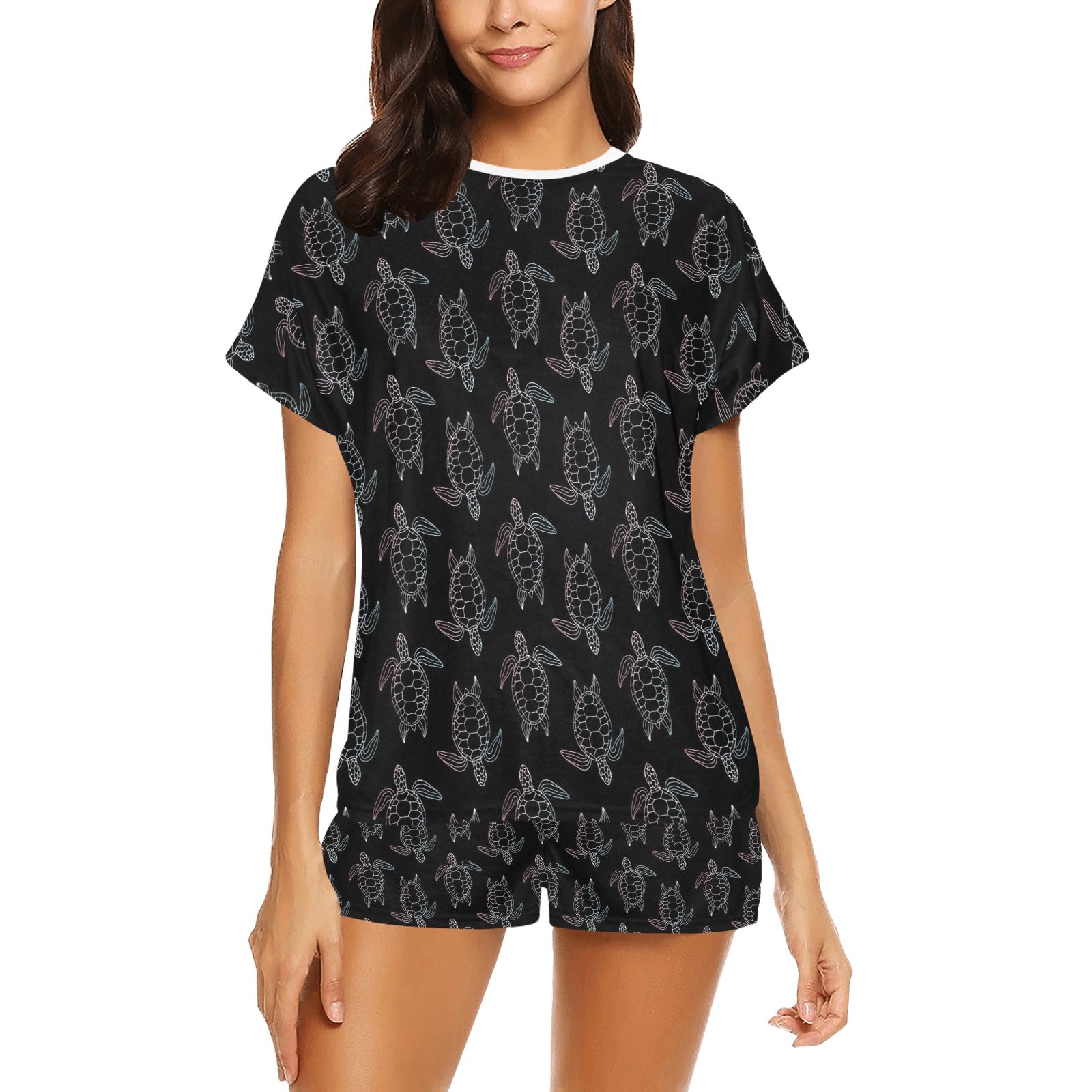 Sea Turtle Print Design LKS3012 Women's Short Pajama Set