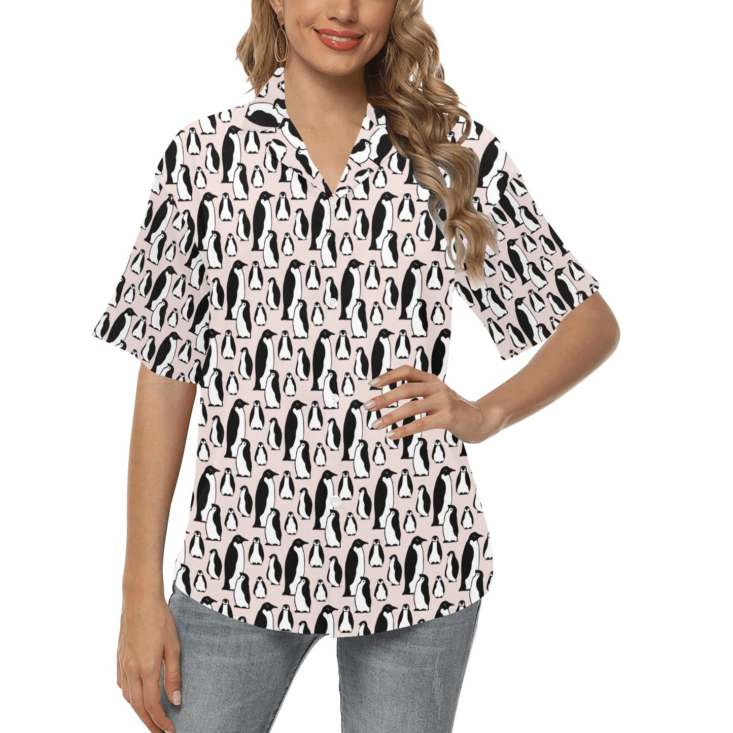 Penguin Themed Women's Hawaiian Shirt