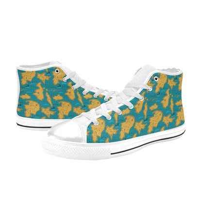 World Map Print Design LKS301 High Top Women's White Shoes
