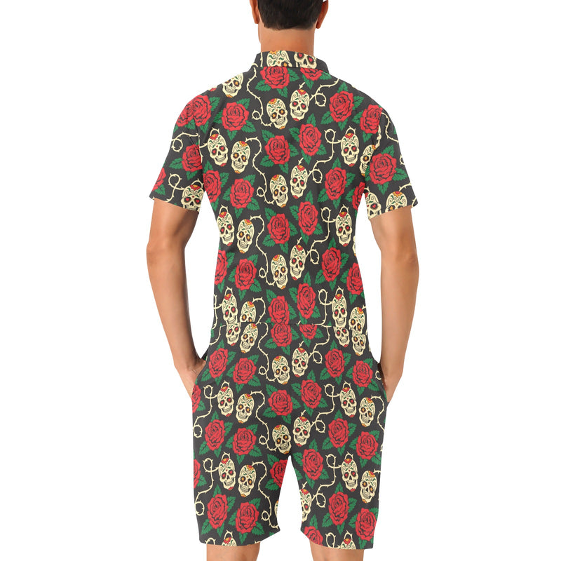 Sugar Skull Red Rose Print Design LKS301 Men's Romper