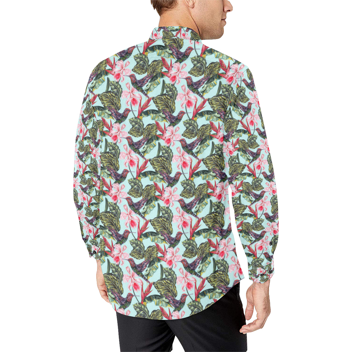 Hummingbird Cute Themed Print Men's Long Sleeve Shirt