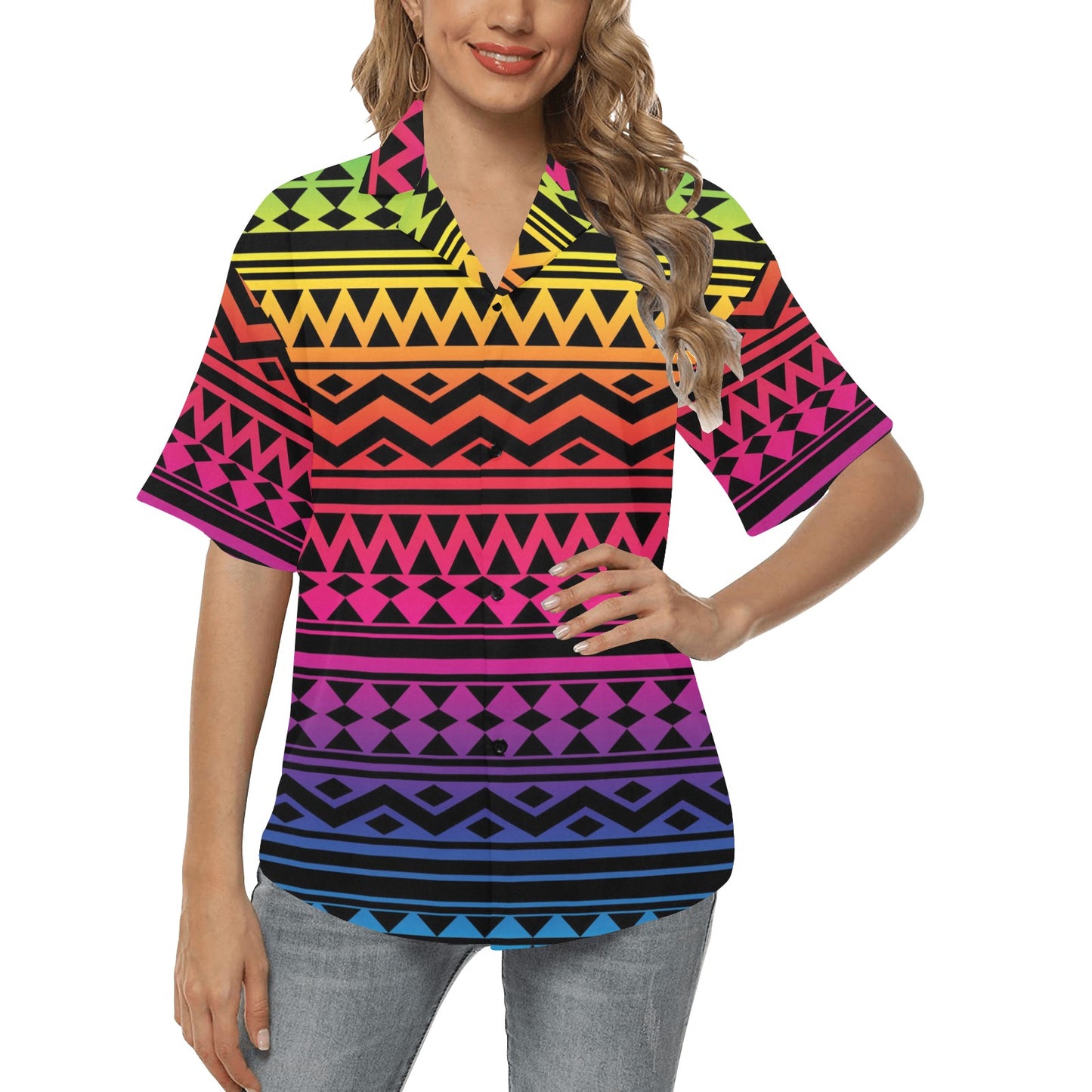 Rainbow Tribal Pattern Print Design A02 Women's Hawaiian Shirt