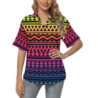 Rainbow Tribal Pattern Print Design A02 Women's Hawaiian Shirt