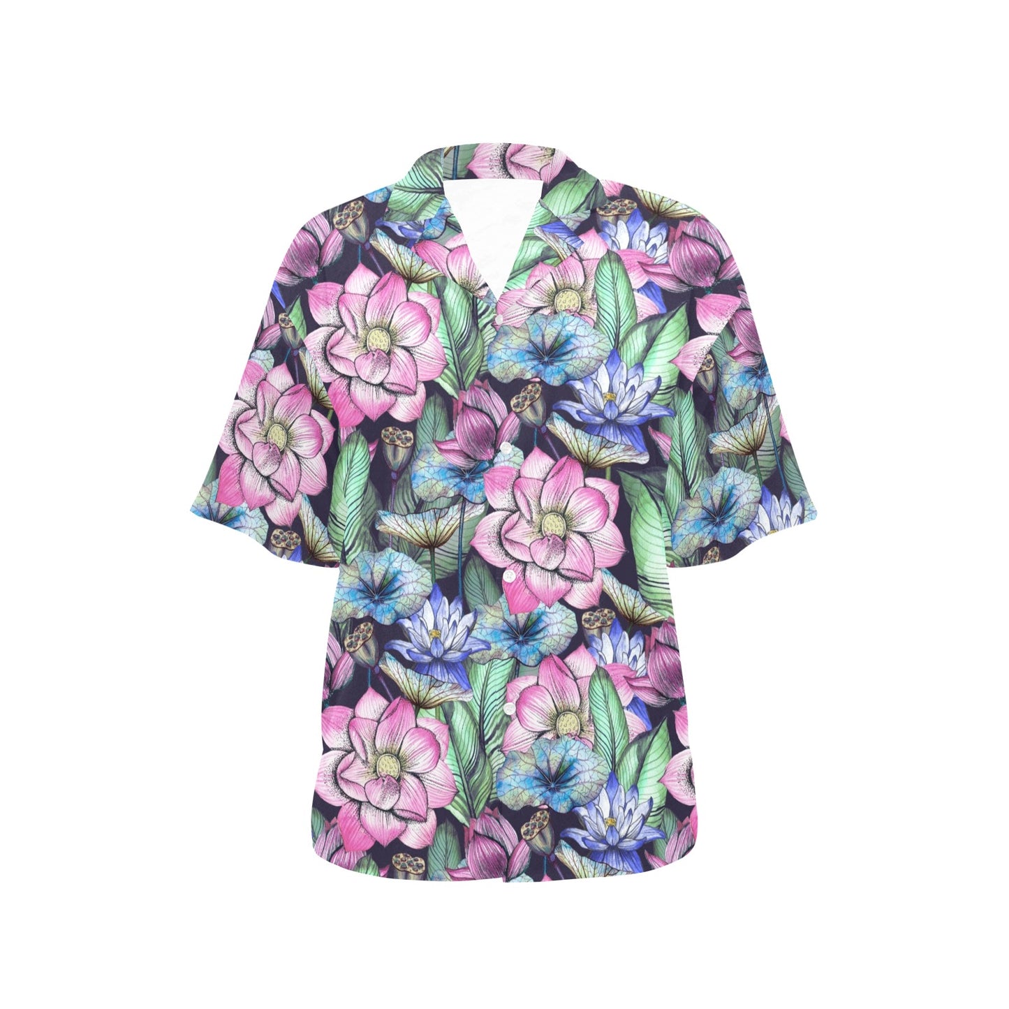 Water Lily Pattern Print Design WL07 Women's Hawaiian Shirt