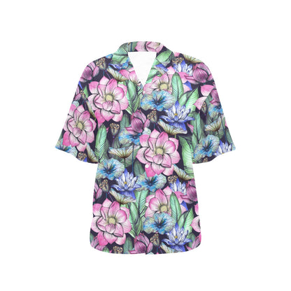 Water Lily Pattern Print Design WL07 Women's Hawaiian Shirt