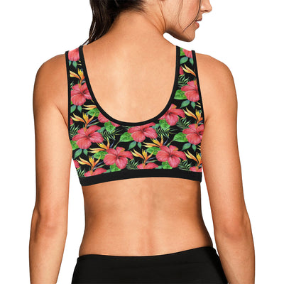 Red Hibiscus Pattern Print Design HB07 Sports Bra