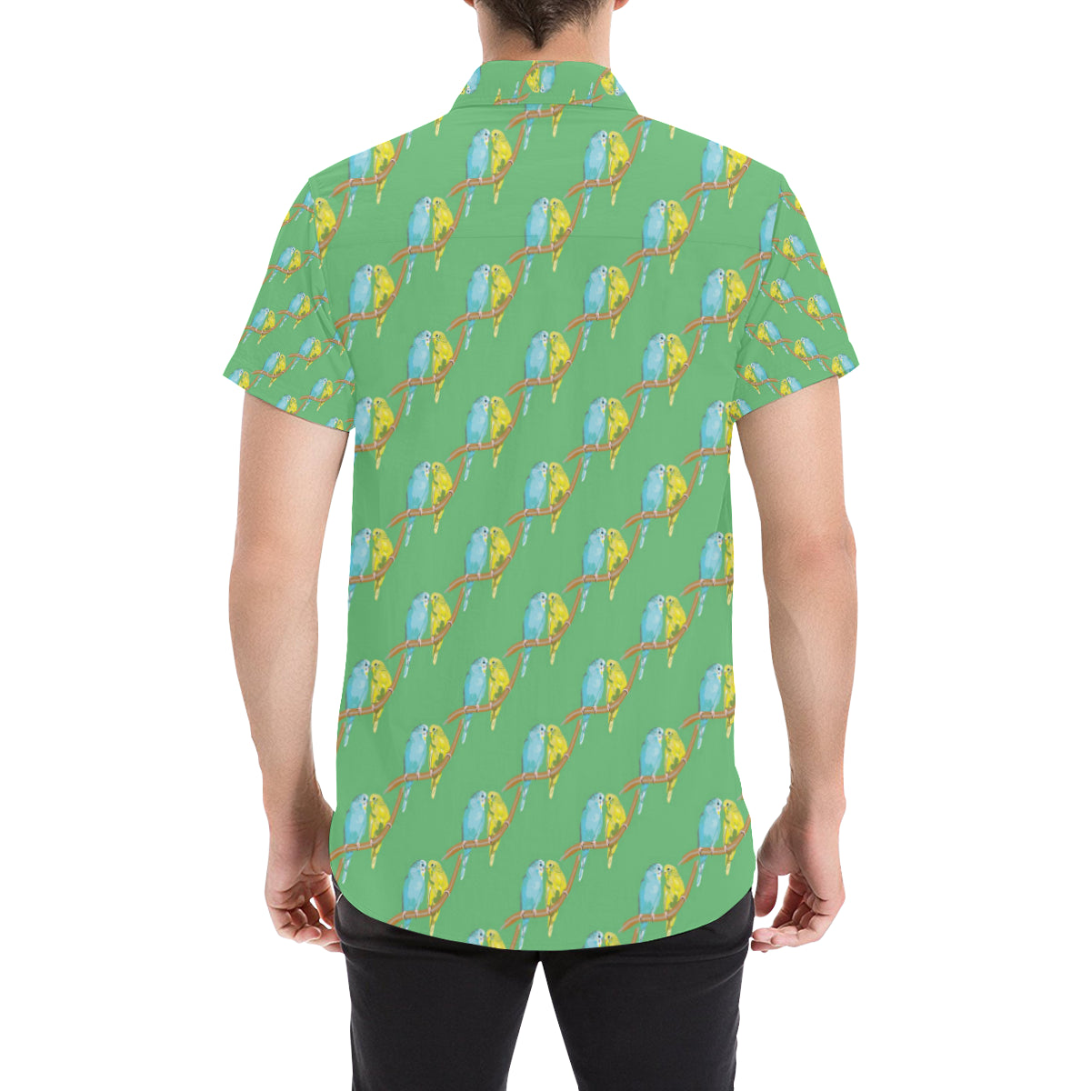 Budgerigar Pattern Print Design 01 Men's Short Sleeve Button Up Shirt